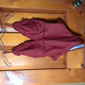 CUPSHE* silky soft padded cup ruffle front adj strap one piece bathing s…